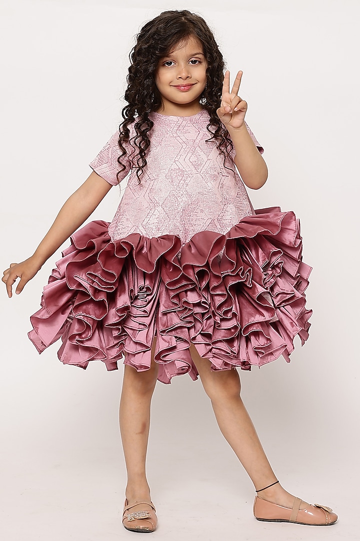 Mauve & Lilac Jacquard Embroidered Dress For Girls by Janyas Closet at Pernia's Pop Up Shop