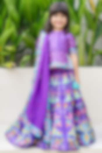 Purple Satin & Organza Printed Kali Lehenga Set For Girls by Janyas Closet at Pernia's Pop Up Shop