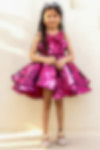 Burgundy Wine Satin Organza Floral Printed Dress For Girls by Janyas Closet at Pernia's Pop Up Shop