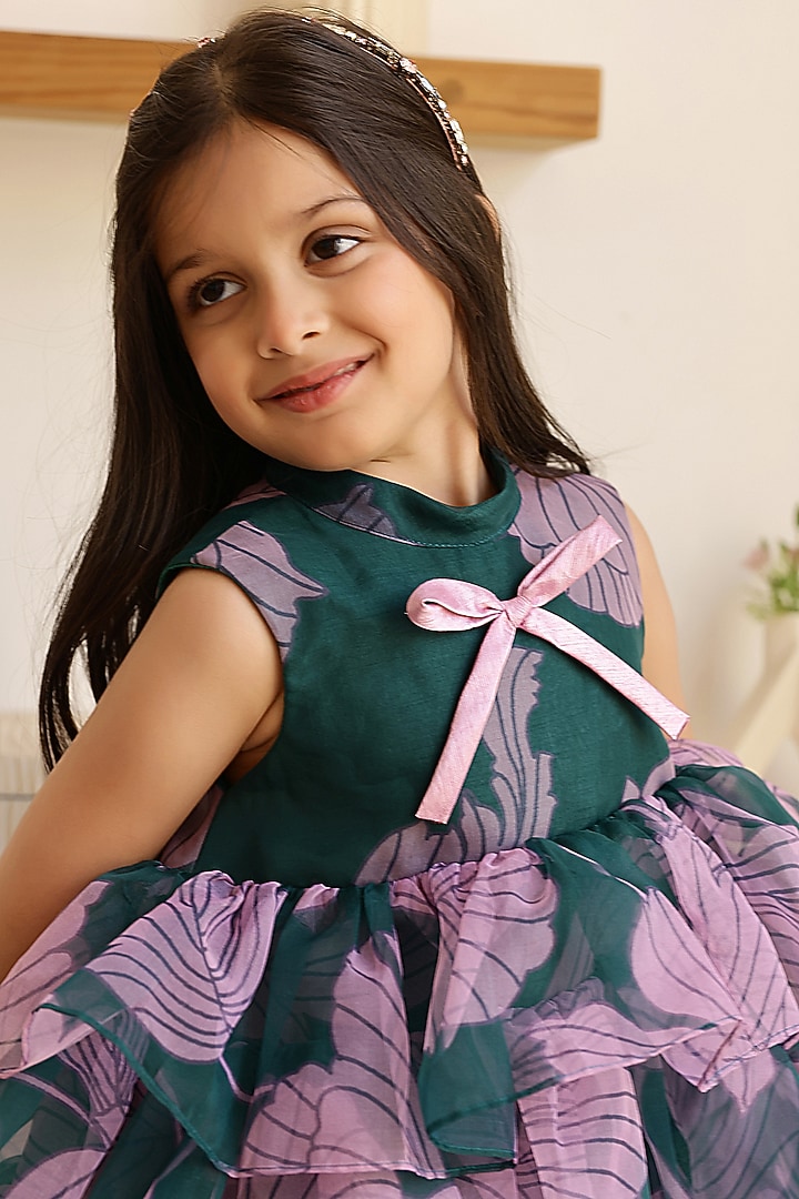 Green & Pink Organza A-Line Dress For Girls by Janyas Closet at Pernia's Pop Up Shop