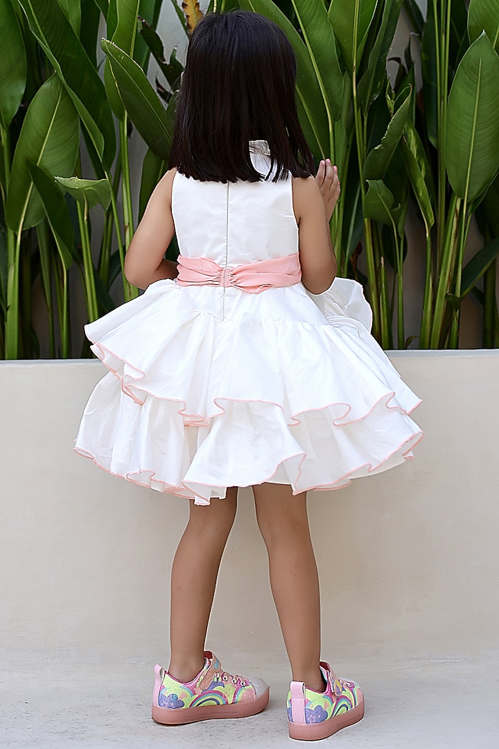 White Taffeta Silk Tiered Ruffled Dress For Girls by Janyas Closet at Pernia's Pop Up Shop