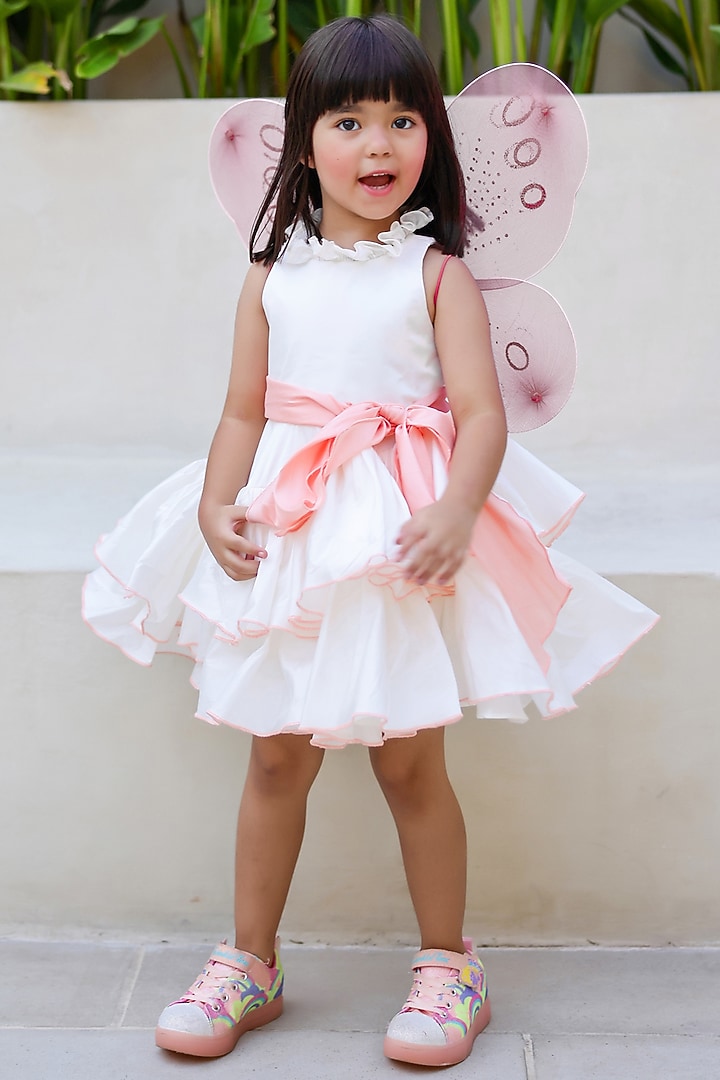 White Taffeta Silk Tiered Ruffled Dress For Girls by Janyas Closet at Pernia's Pop Up Shop