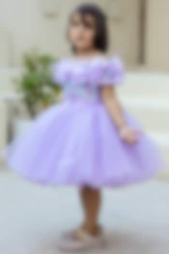 Lavender Net & Sequins Off-Shoulder Dress For Girls by Janyas Closet at Pernia's Pop Up Shop