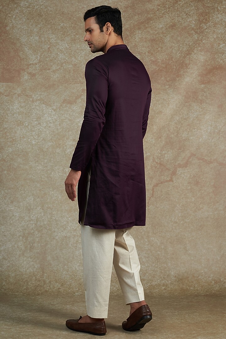 Wine Cotton Satin Pleated Kurta Set by JAMA ART OF DRESSING at Pernia's Pop Up Shop