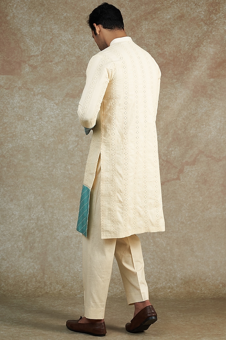 Ivory Cotton Hand Painted & Embroidered Kurta Set by JAMA ART OF DRESSING at Pernia's Pop Up Shop