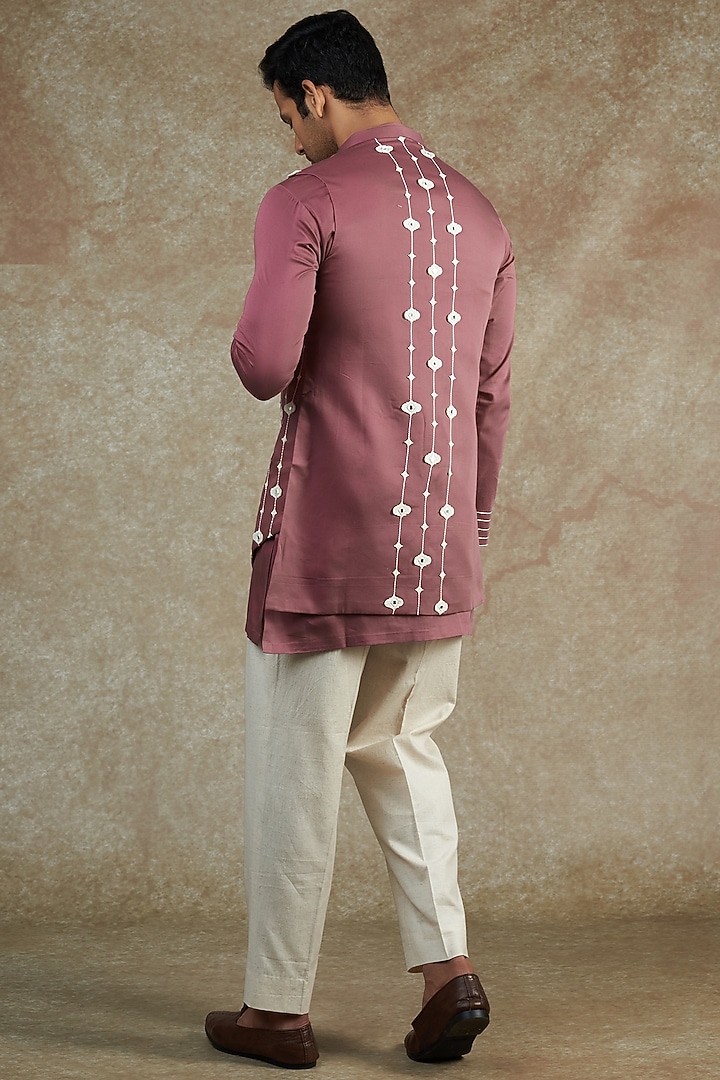 Pink Cotton Embroidered Jacket With Kurta Set by JAMA ART OF DRESSING at Pernia's Pop Up Shop