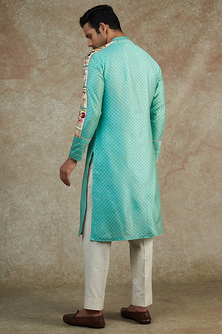 Blue Cotton Embroidered Kurta Set by JAMA ART OF DRESSING at Pernia's Pop Up Shop