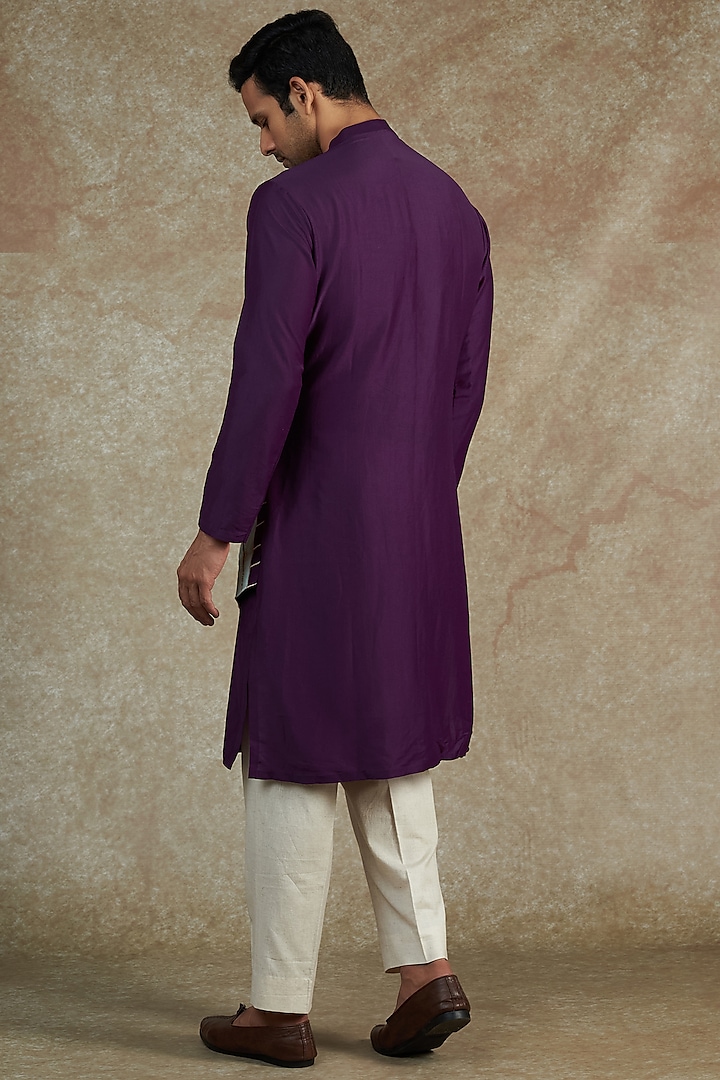 Purple Satin Hand Painted & Embroidered Kurta Set by JAMA ART OF DRESSING at Pernia's Pop Up Shop