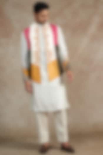 Multi-Colored Silk Embroidered Nehru Jacket With Kurta Set by JAMA ART OF DRESSING