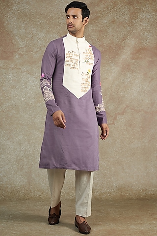 Purple Cotton Embroidered & Hand Painted Kurta Set by JAMA ART OF DRESSING