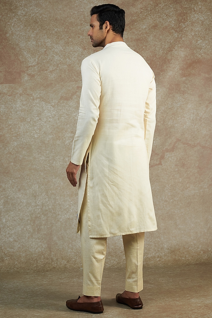 Ivory Khadi Cotton Hand Painted & Embroidered Kurta Set by JAMA ART OF DRESSING at Pernia's Pop Up Shop