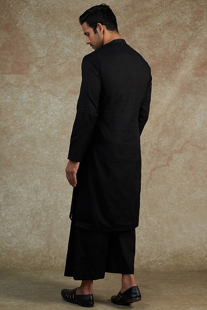Black Khadi Cotton Kurta Set by JAMA ART OF DRESSING at Pernia's Pop Up Shop