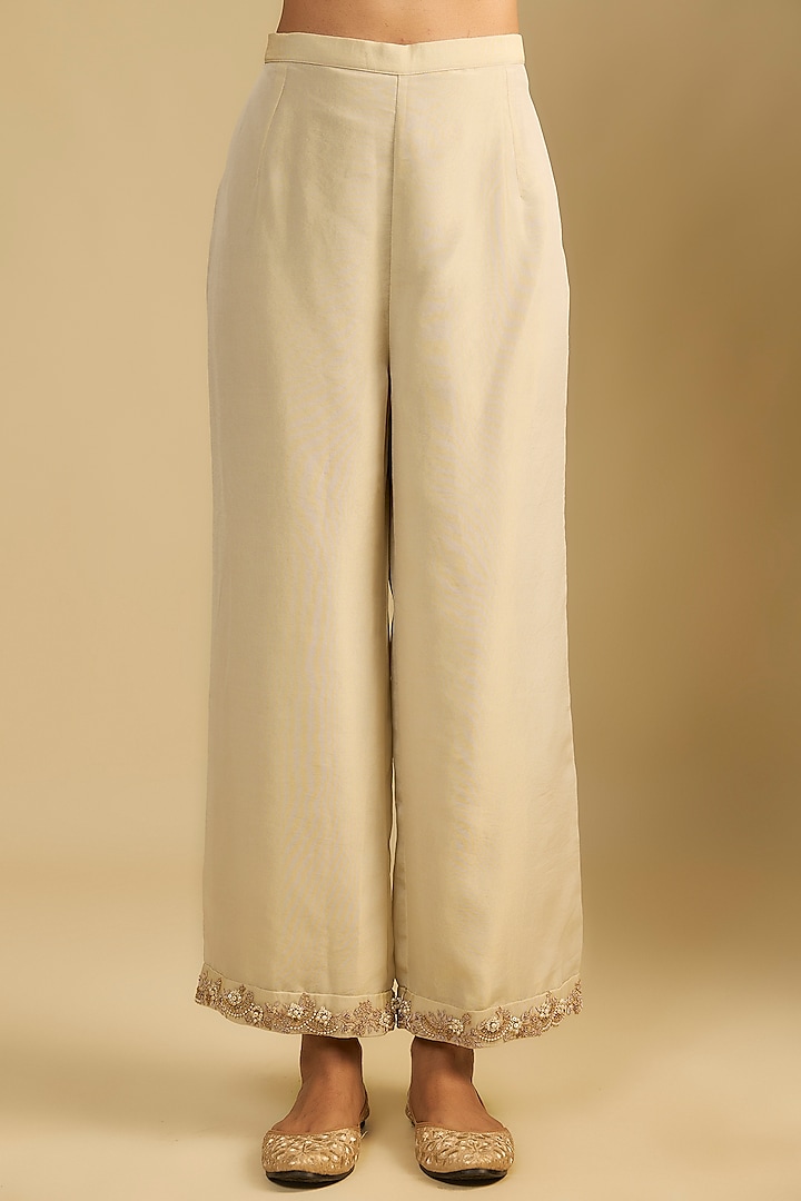 Ivory Shimmer Tissue Moti Embroidered A-Line Tunic Set by Jaya Rathore at Pernia's Pop Up Shop