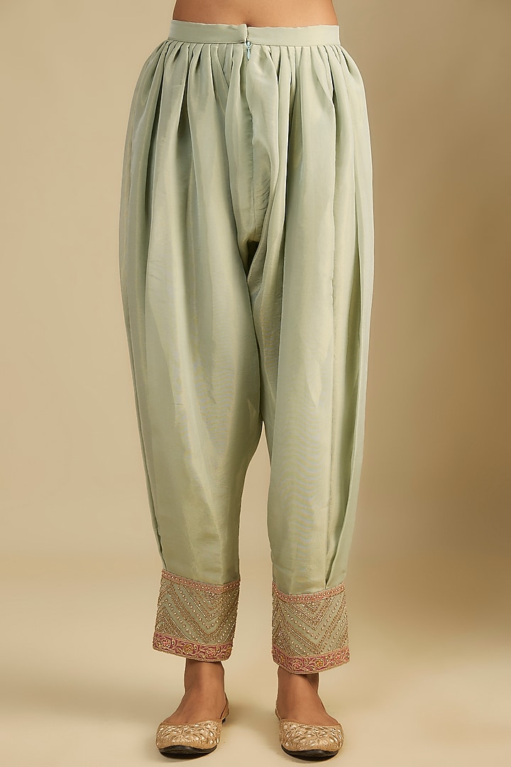 Mint Green Shimmer Tissue Motif Embroidered Tunic Set by Jaya Rathore at Pernia's Pop Up Shop