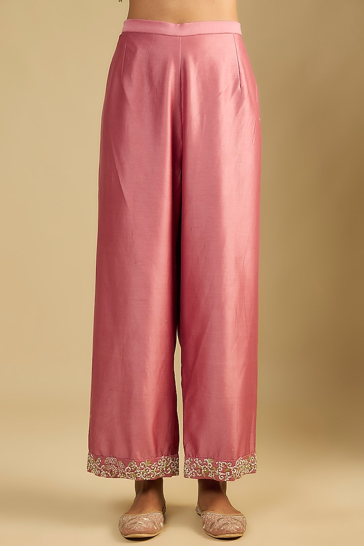 Onion Pink Chanderi Silk Thread Work Tunic Set by Jaya Rathore at Pernia's Pop Up Shop