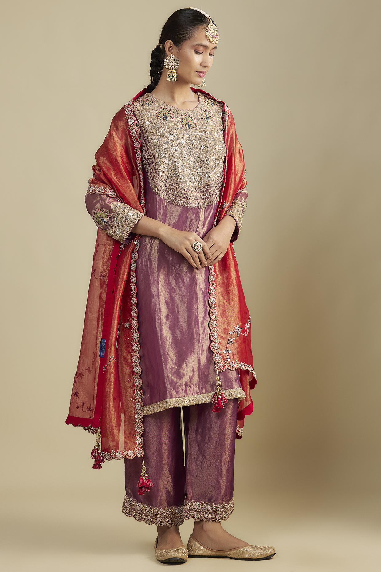 Purple Tissue Embroidered Tunic Set by Jaya Rathore at Pernia's Pop Up Shop