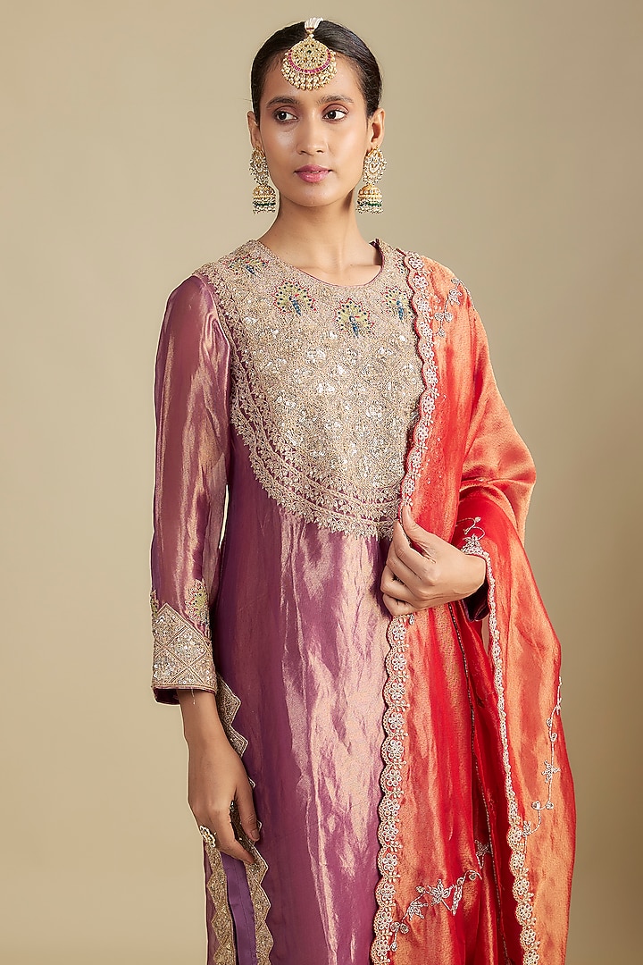 Purple Tissue Embroidered Tunic Set by Jaya Rathore at Pernia's Pop Up Shop