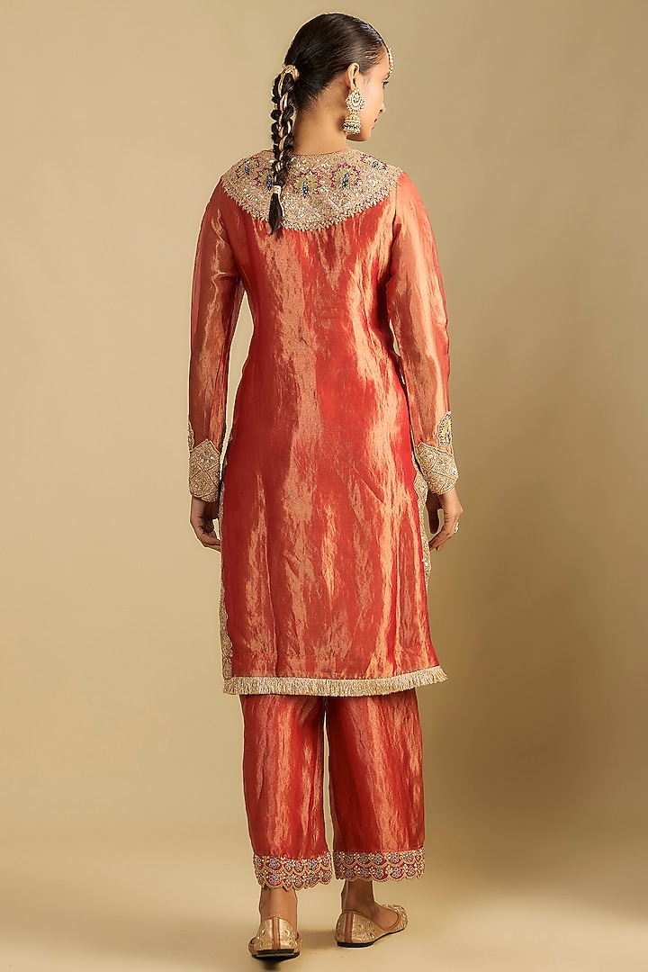 Red Tissue Embroidered Tunic Set by Jaya Rathore at Pernia's Pop Up Shop