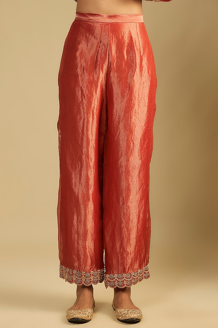 Red Tissue Embroidered Tunic Set by Jaya Rathore at Pernia's Pop Up Shop