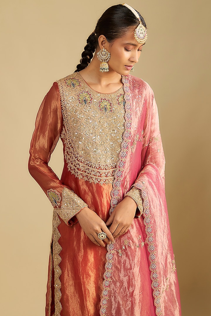 Red Tissue Embroidered Tunic Set by Jaya Rathore at Pernia's Pop Up Shop
