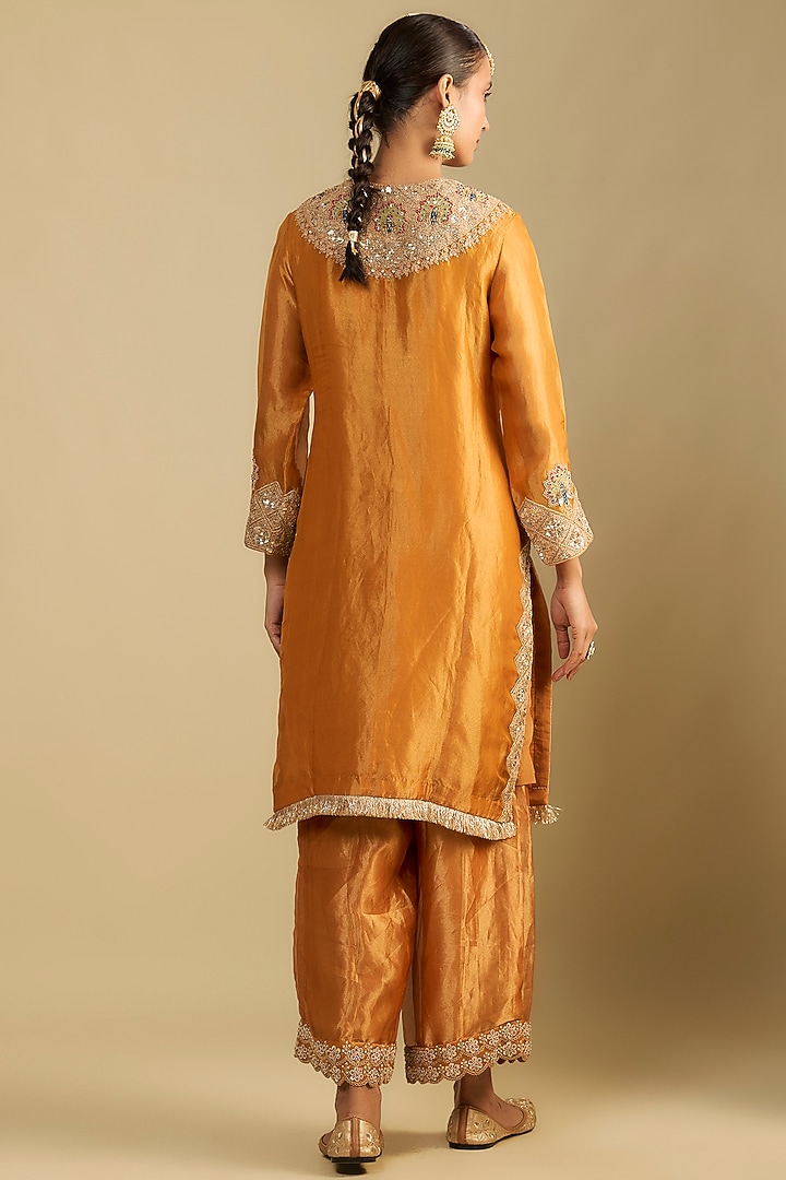 Mustard Tissue Embroidered Tunic Set by Jaya Rathore at Pernia's Pop Up Shop