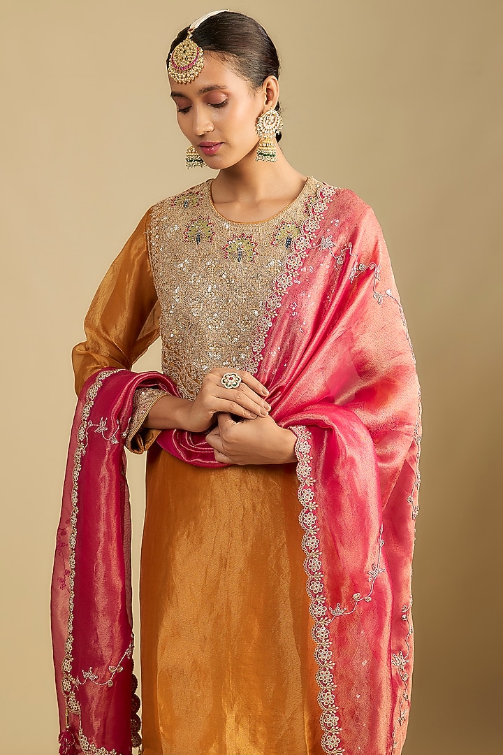 Mustard Tissue Embroidered Tunic Set by Jaya Rathore at Pernia's Pop Up Shop