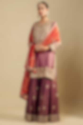 Purple Tissue Embroidered Bridal Sharara Set by Jaya Rathore at Pernia's Pop Up Shop