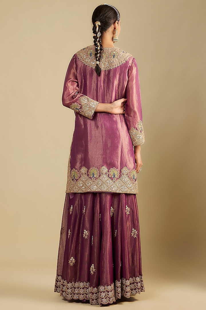 Purple Tissue Embroidered Bridal Sharara Set by Jaya Rathore at Pernia's Pop Up Shop