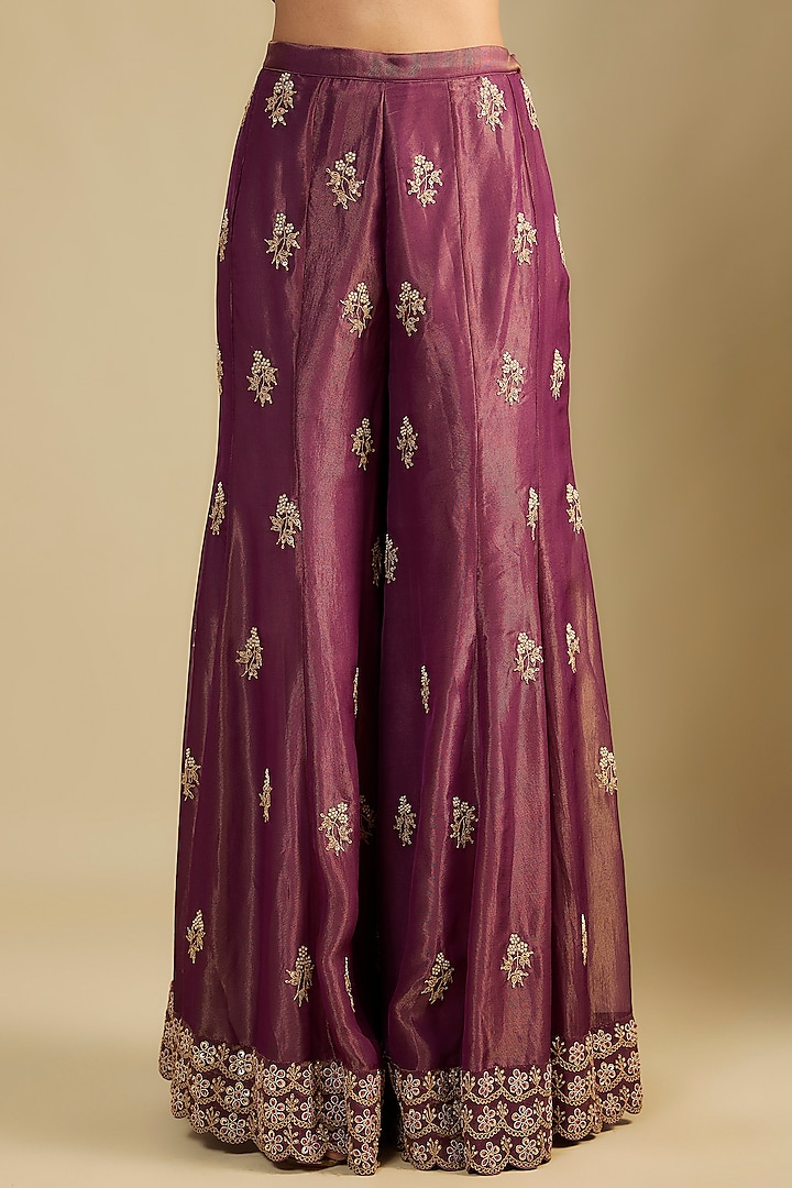 Purple Tissue Embroidered Bridal Sharara Set by Jaya Rathore at Pernia's Pop Up Shop