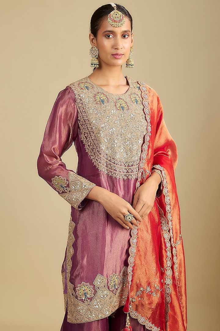 Purple Tissue Embroidered Bridal Sharara Set by Jaya Rathore at Pernia's Pop Up Shop