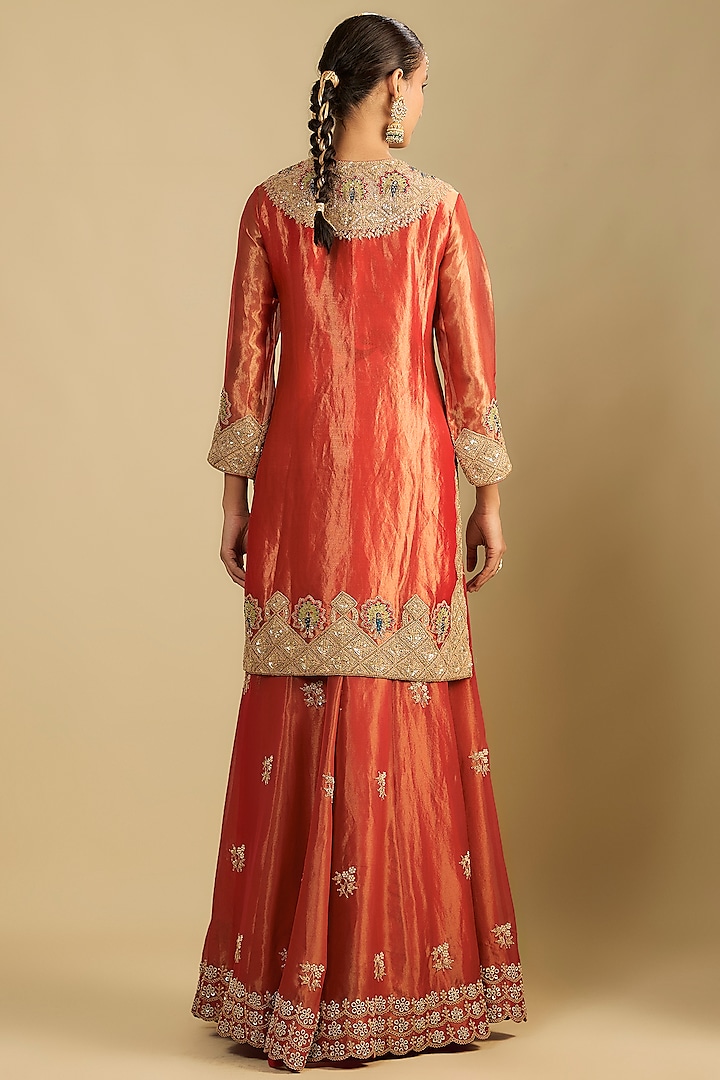 Red Tissue Embroidered Bridal Sharara Set by Jaya Rathore at Pernia's Pop Up Shop