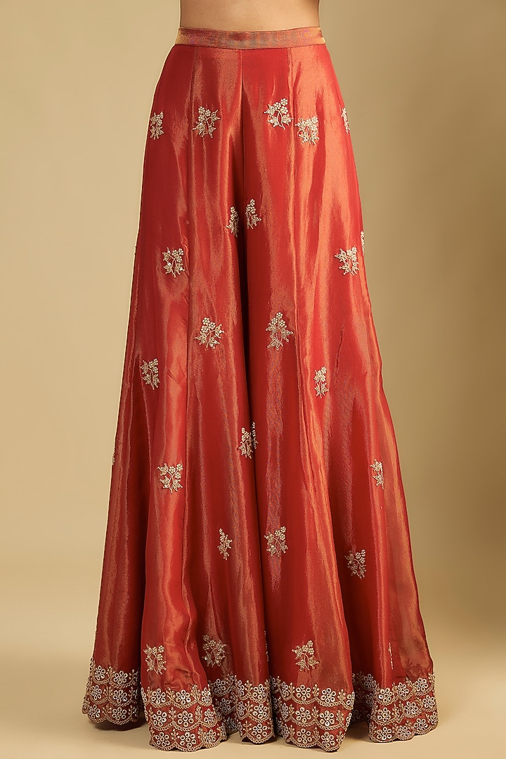 Red Tissue Embroidered Bridal Sharara Set by Jaya Rathore at Pernia's Pop Up Shop