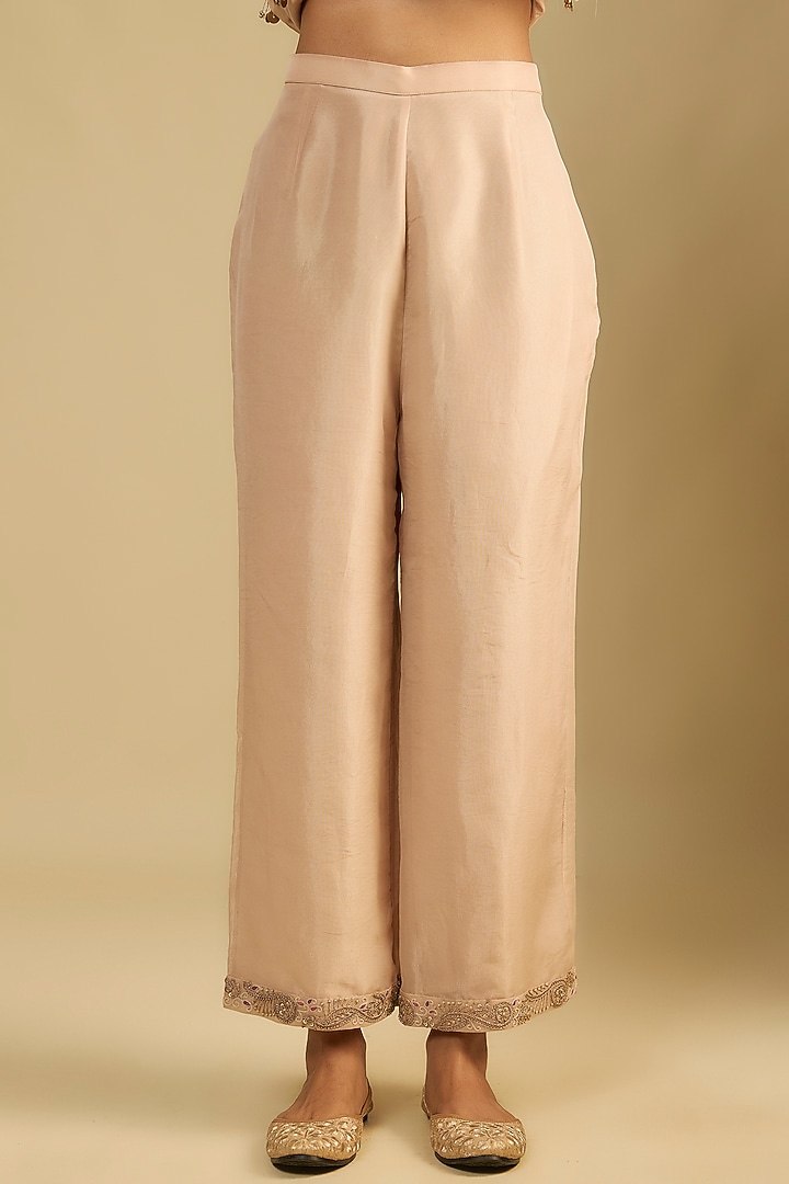 Peach Shimmer Tissue Thread & Pearl Embroidered Tunic Set by Jaya Rathore at Pernia's Pop Up Shop