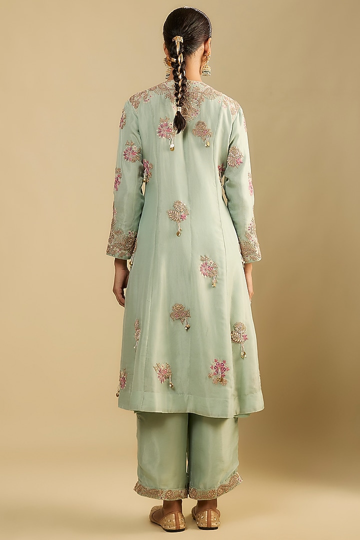 Wash Blue Shimmer Tissue Thread & Pearl Embroidered Tunic Set by Jaya Rathore at Pernia's Pop Up Shop