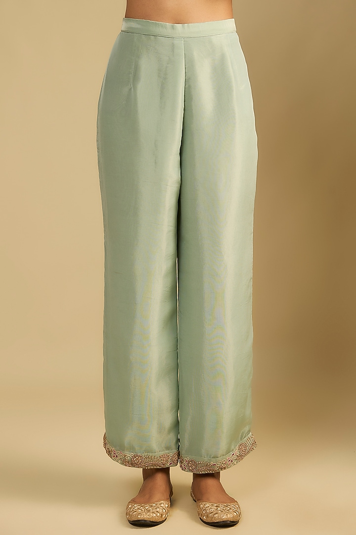 Wash Blue Shimmer Tissue Thread & Pearl Embroidered Tunic Set by Jaya Rathore at Pernia's Pop Up Shop