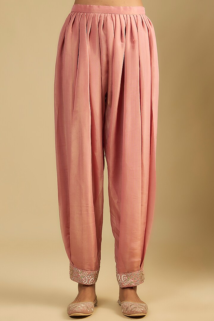 Peach Handloom Silk Dori & Pearl Embroidered Tunic Set by Jaya Rathore at Pernia's Pop Up Shop