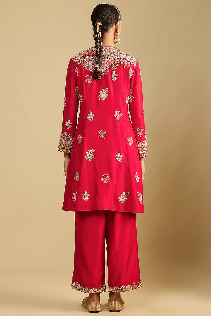 Red Silk Thread Embroidered Tunic Set by Jaya Rathore at Pernia's Pop Up Shop