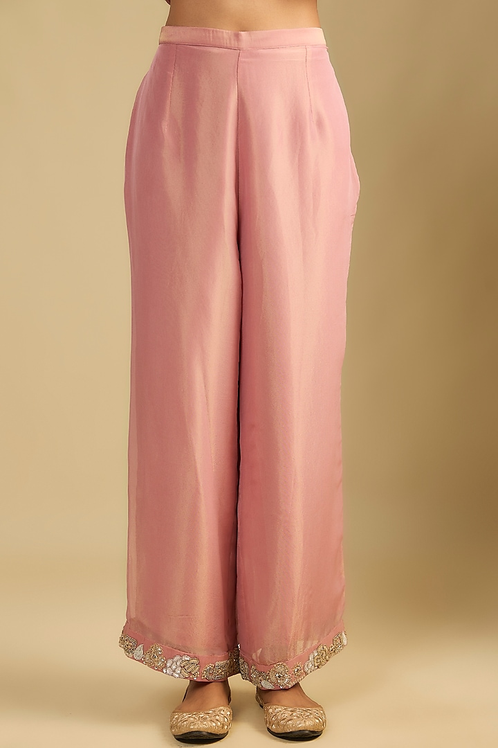 Onion Pink Shimmer Tissue Cutwork Embroidered Tunic Set by Jaya Rathore at Pernia's Pop Up Shop