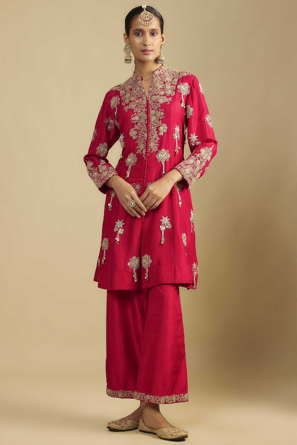 Red Silk Dori Work Tunic Set by Jaya Rathore at Pernia's Pop Up Shop