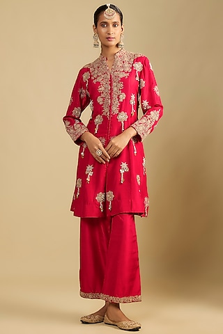 Red Silk Dori Work Tunic Set by Jaya Rathore