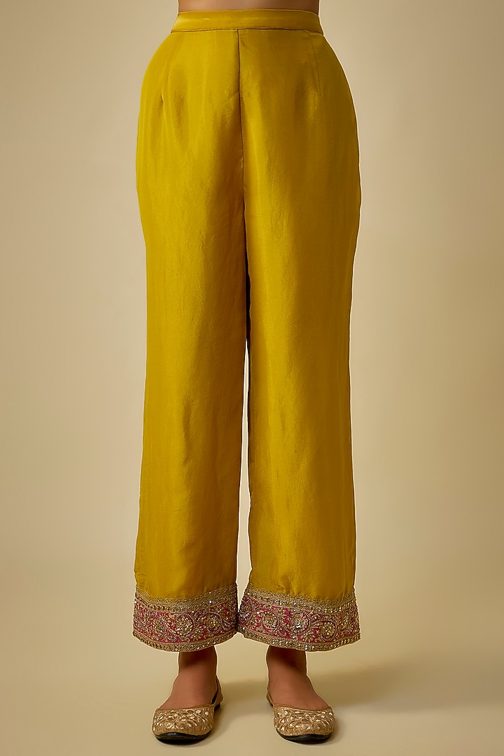 Mustard Yellow Shimmer Tissue Embroidered Tunic Set by Jaya Rathore at Pernia's Pop Up Shop