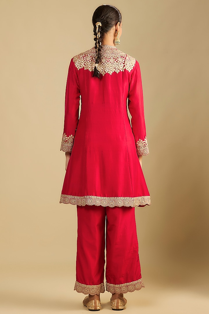 Red Silk Gota Embroidered Tunic Set by Jaya Rathore at Pernia's Pop Up Shop
