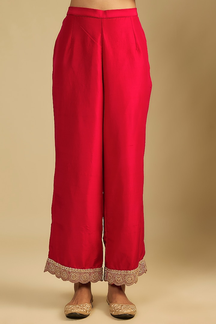 Red Silk Gota Embroidered Tunic Set by Jaya Rathore at Pernia's Pop Up Shop