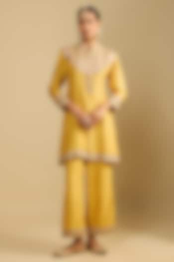 Mustard Silk Gota Embroidered Tunic Set by Jaya Rathore at Pernia's Pop Up Shop