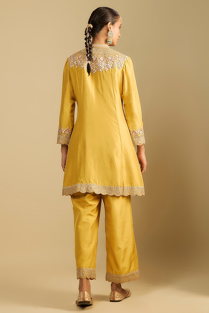 Mustard Silk Gota Embroidered Tunic Set by Jaya Rathore at Pernia's Pop Up Shop