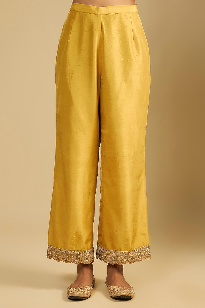 Mustard Silk Gota Embroidered Tunic Set by Jaya Rathore at Pernia's Pop Up Shop