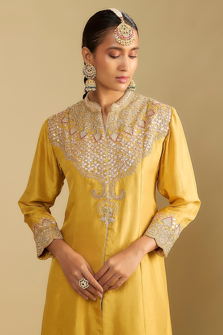 Mustard Silk Gota Embroidered Tunic Set by Jaya Rathore at Pernia's Pop Up Shop