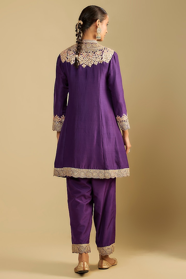 Purple Silk Gota Embroidered Tunic Set by Jaya Rathore at Pernia's Pop Up Shop