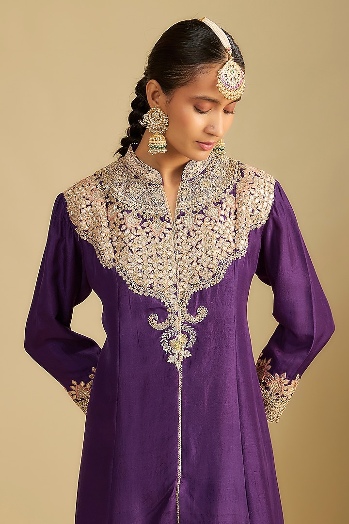 Purple Silk Gota Embroidered Tunic Set by Jaya Rathore at Pernia's Pop Up Shop