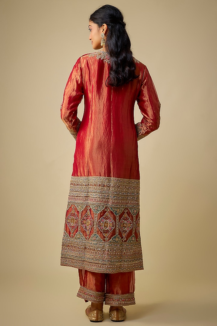 Red Tissue Embroidered Tunic Set by Jaya Rathore at Pernia's Pop Up Shop